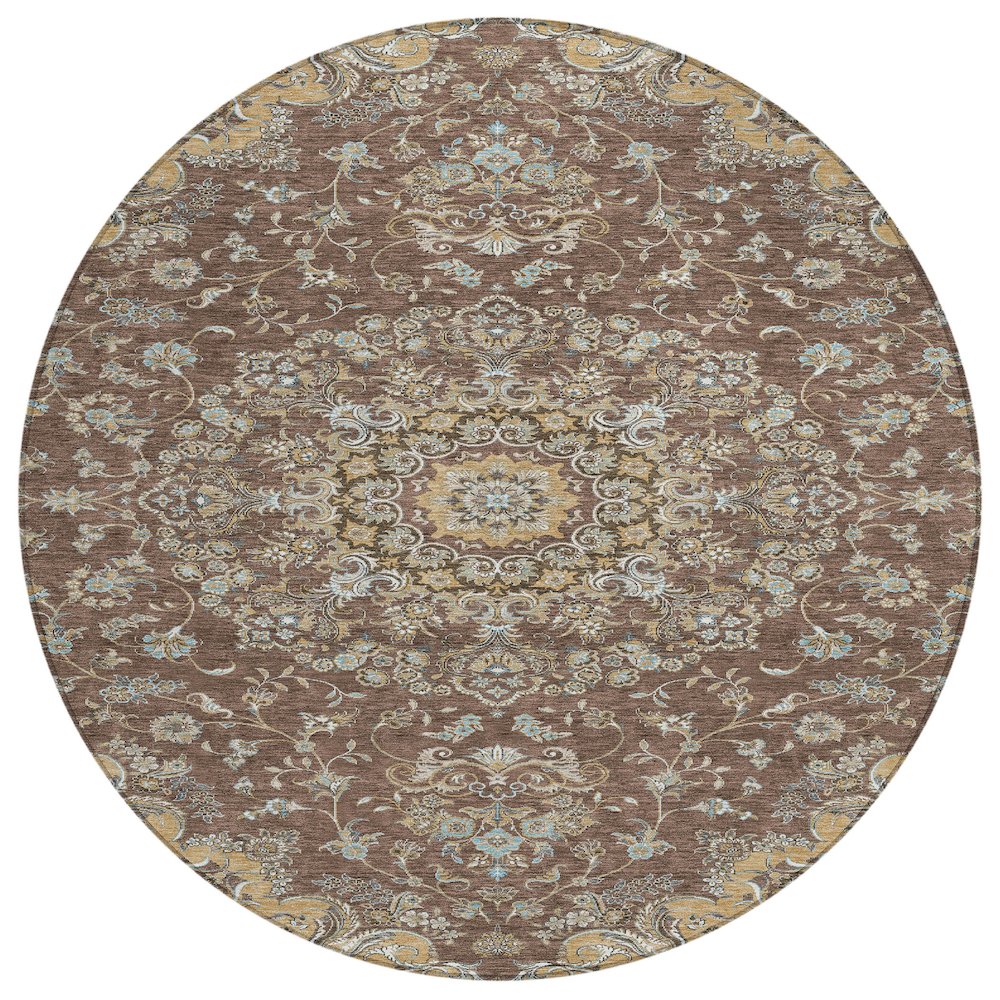 Machine Washable Indoor/Outdoor Chantille ACN2495 Brown 8' x 8' Round Rug. Picture 1