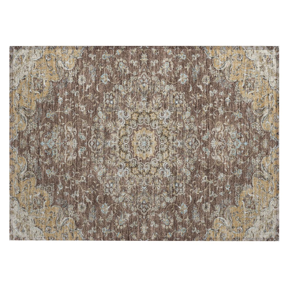 Machine Washable Indoor/Outdoor Chantille ACN2495 Brown 1'8" x 2'6" Rug. Picture 1