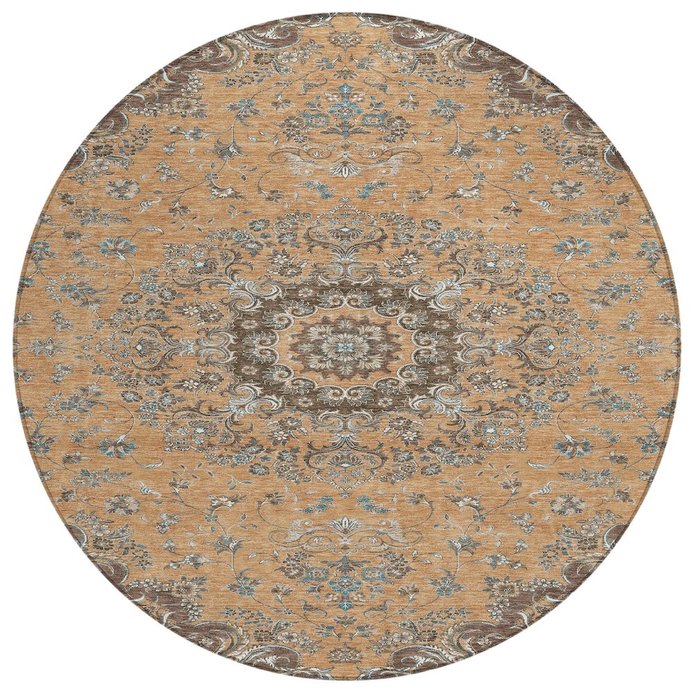 Machine Washable Indoor/Outdoor Chantille ACN2495 Orange 8' x 8' Round Rug. Picture 1