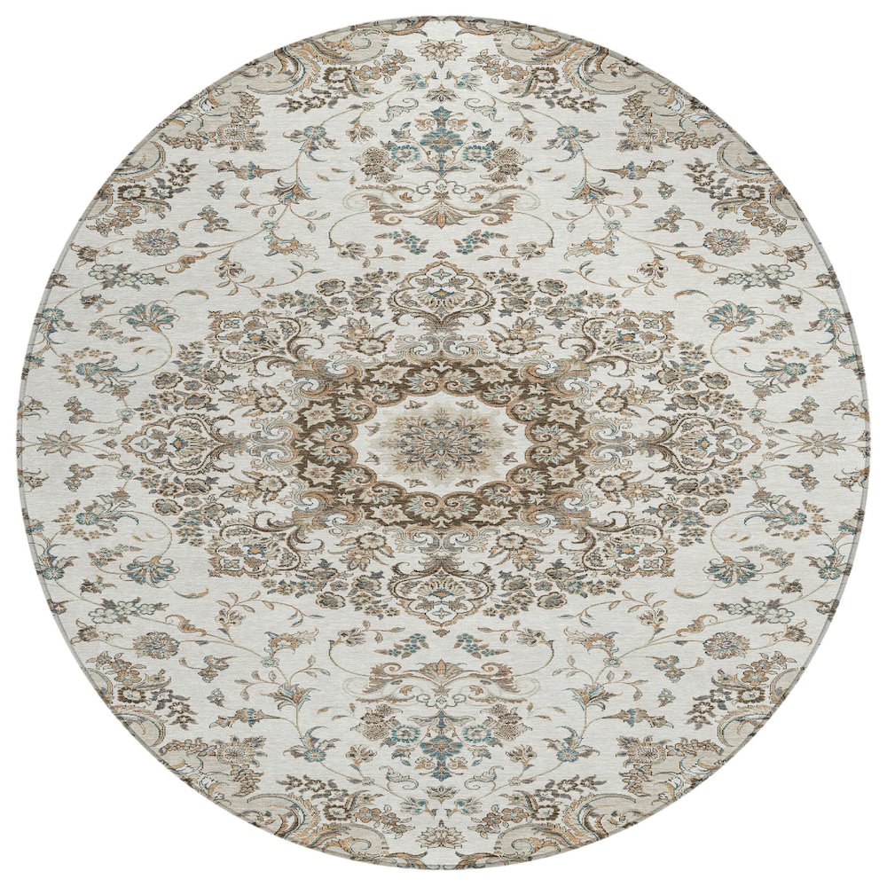 Machine Washable Indoor/Outdoor Chantille ACN2495 Ivory 8' x 8' Round Rug. Picture 1