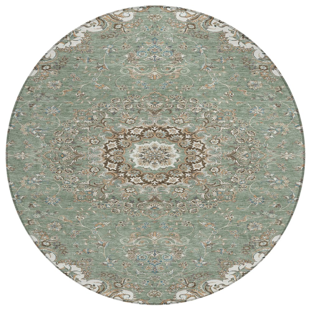 Machine Washable Indoor/Outdoor Chantille ACN2495 Green 8' x 8' Round Rug. Picture 1