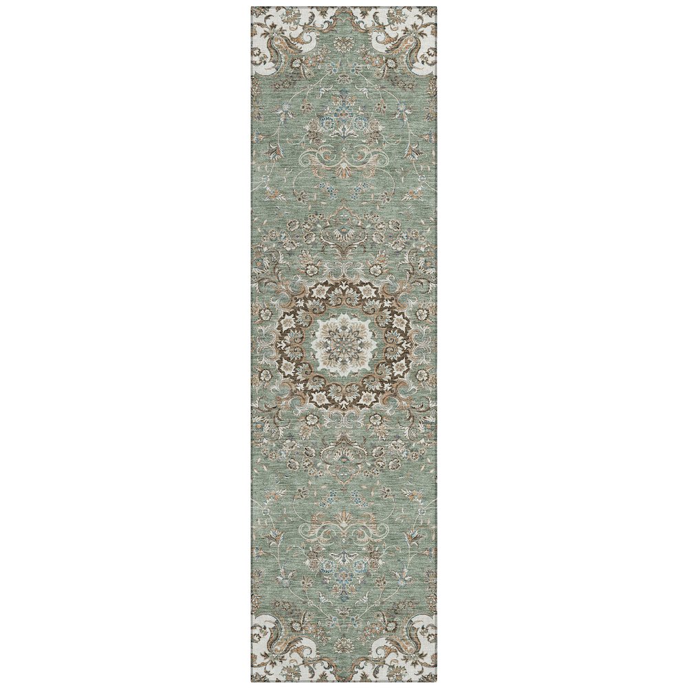 Machine Washable Indoor/Outdoor Chantille ACN2495 Green 2'3" x 7'6" Runner Rug. Picture 1