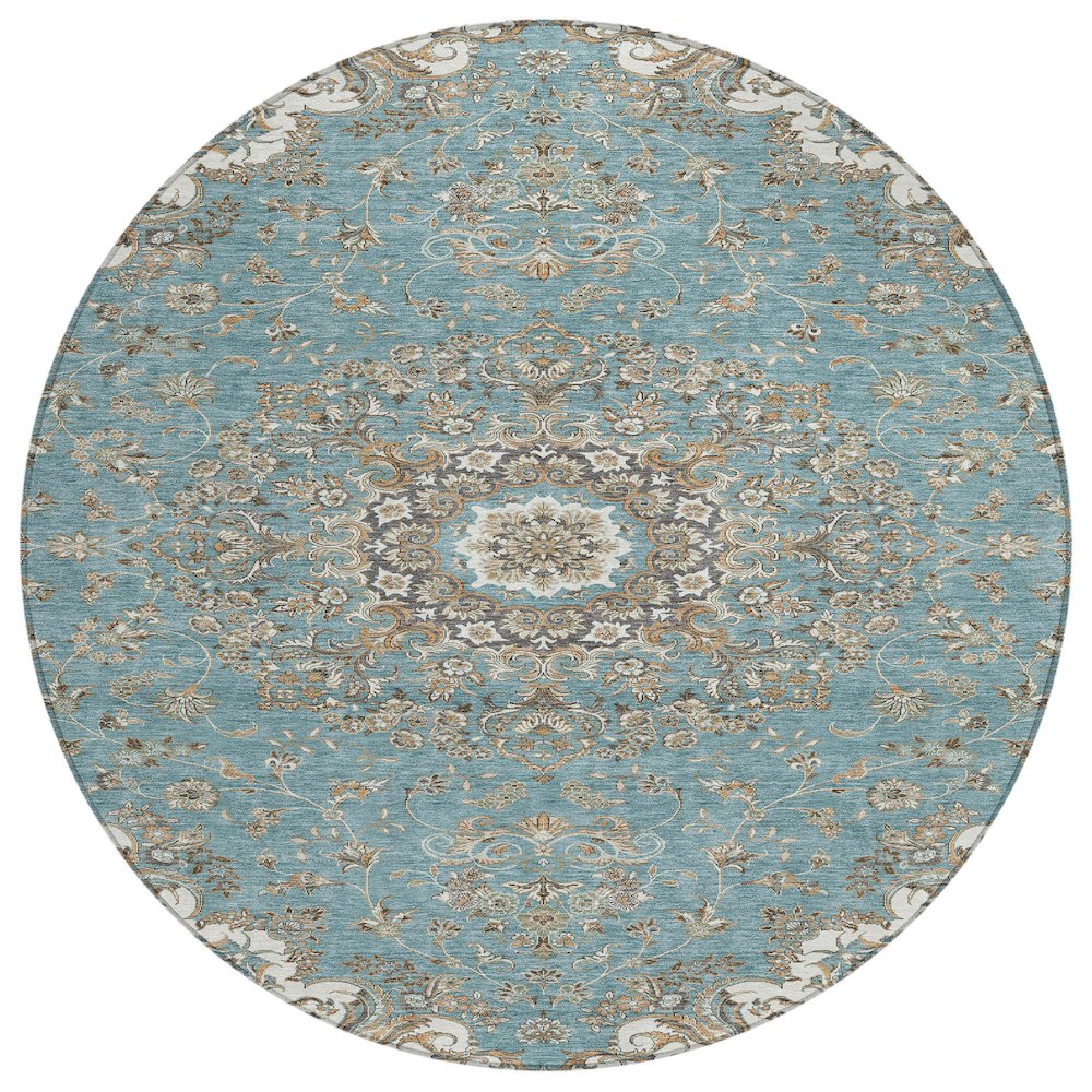 Machine Washable Indoor/Outdoor Chantille ACN2495 Teal 8' x 8' Round Rug. Picture 1