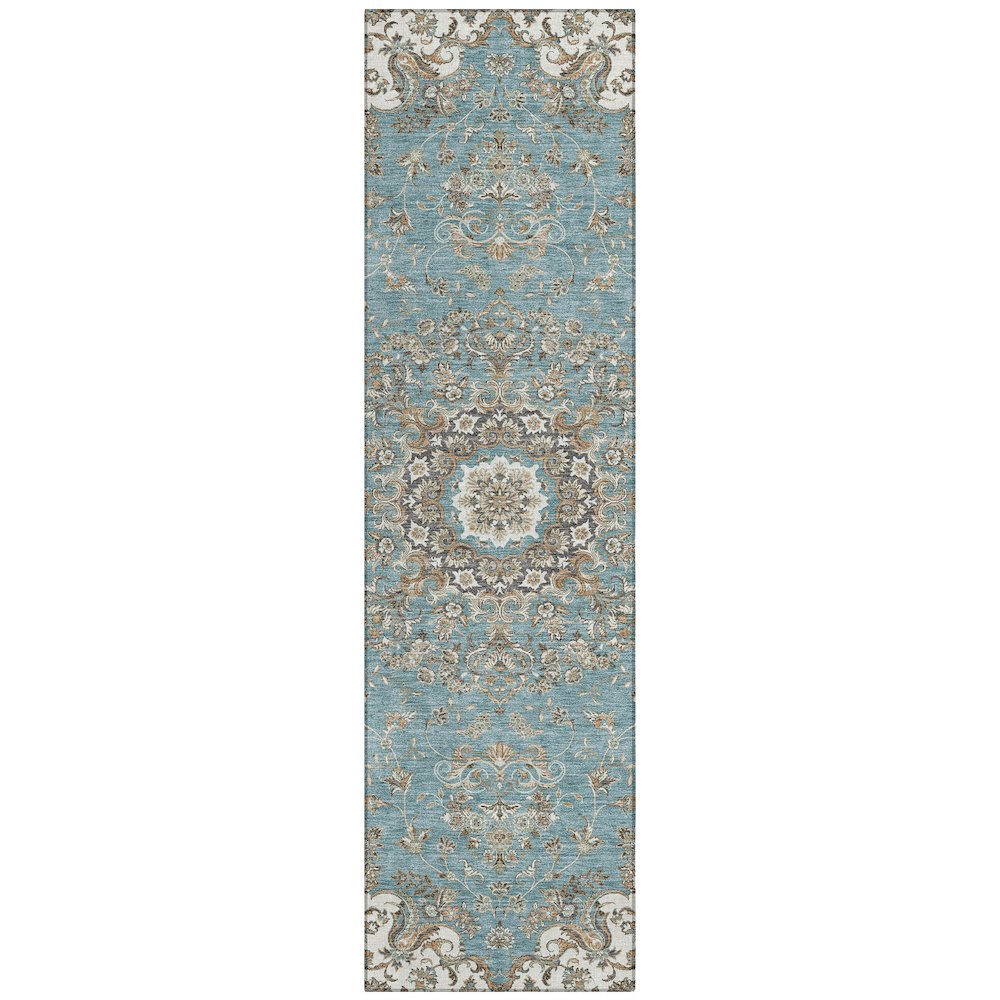 Machine Washable Indoor/Outdoor Chantille ACN2495 Teal 2'3" x 7'6" Runner Rug. Picture 1
