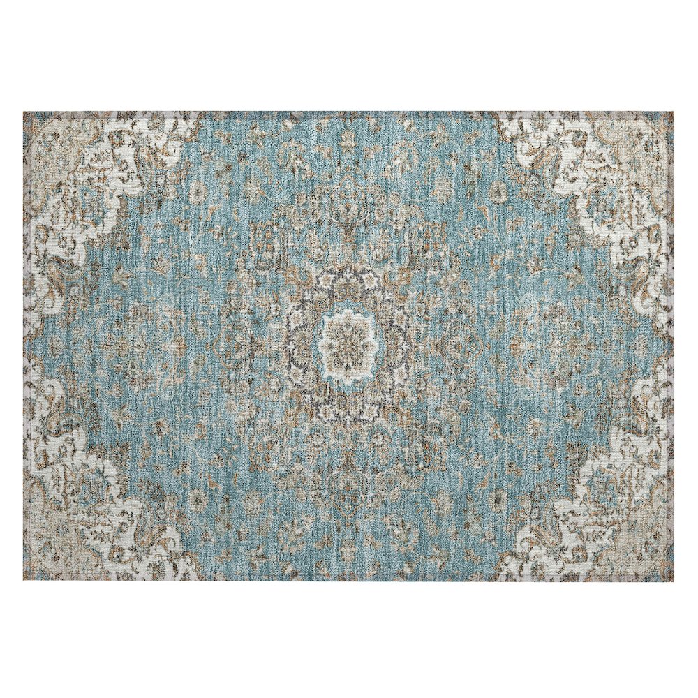 Machine Washable Indoor/Outdoor Chantille ACN2495 Teal 1'8" x 2'6" Rug. Picture 1