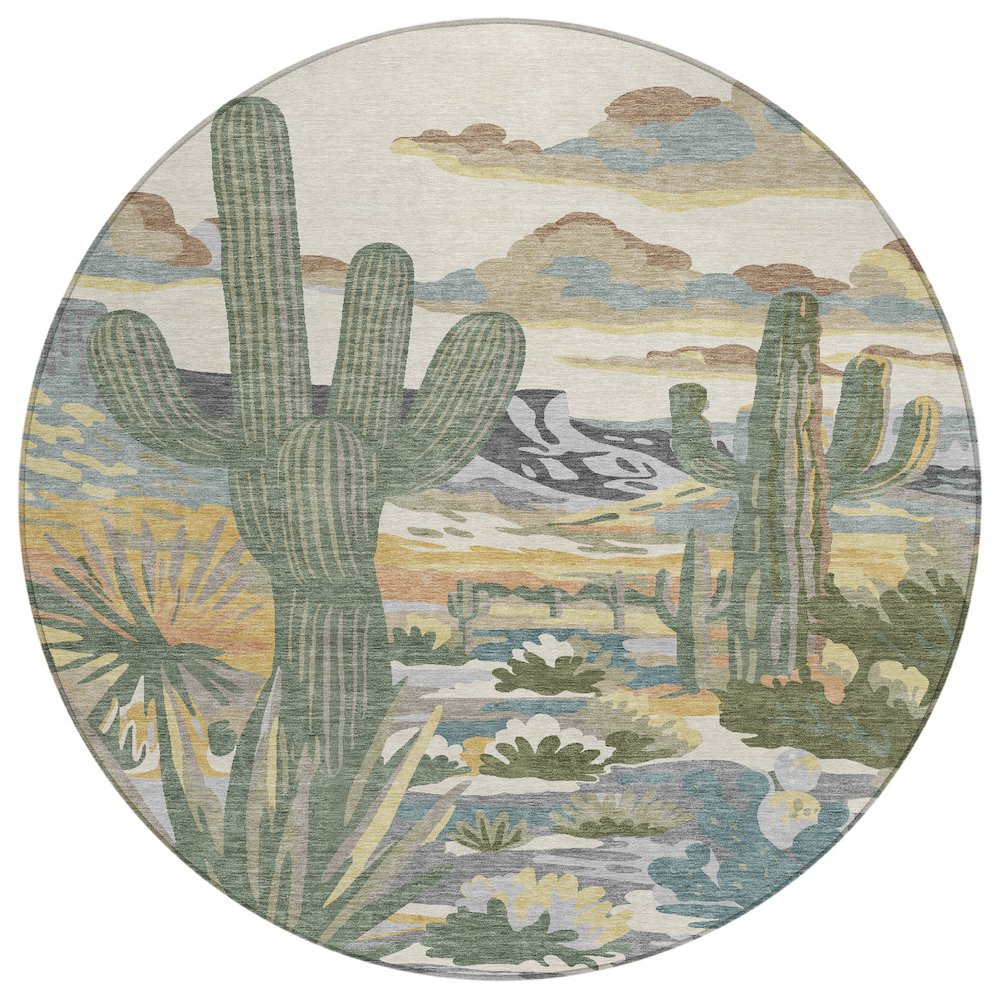 Machine Washable Indoor/Outdoor Chantille ACN2496 Brown 8' x 8' Round Rug. Picture 1