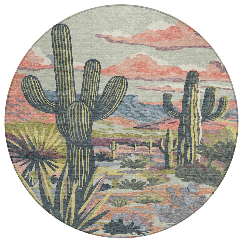 Machine Washable Indoor/Outdoor Chantille ACN2496 Green 8' x 8' Round Rug. Picture 1