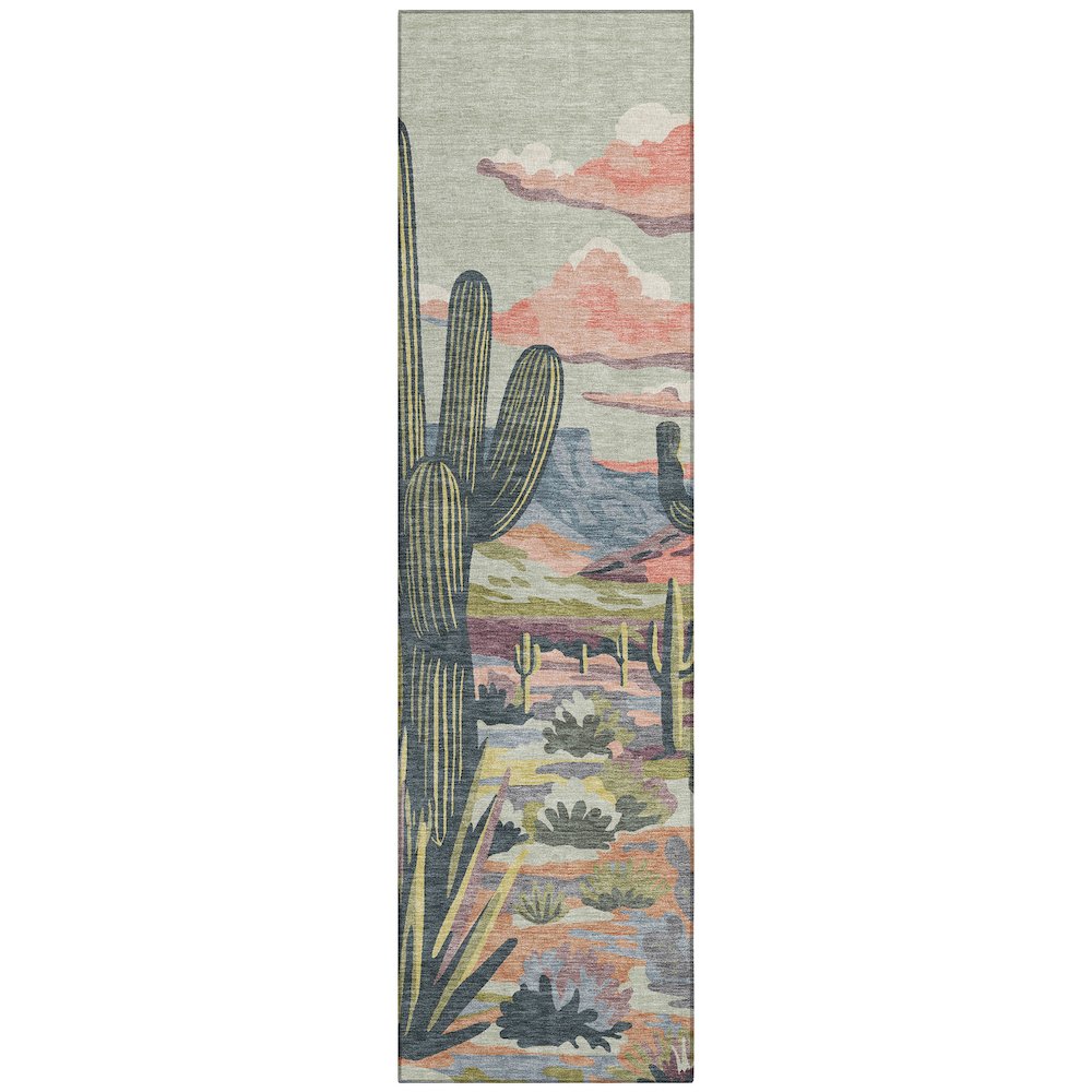 Machine Washable Indoor/Outdoor Chantille ACN2496 Green 2'3" x 7'6" Runner Rug. Picture 1