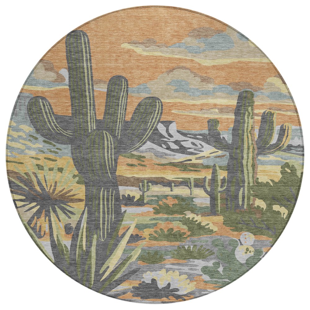 Machine Washable Indoor/Outdoor Chantille ACN2496 Orange 8' x 8' Round Rug. Picture 1