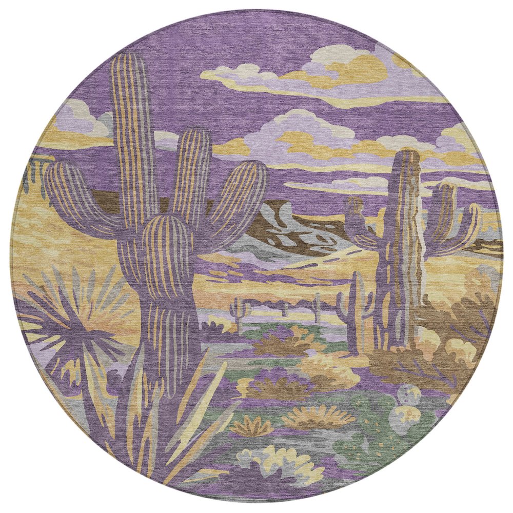 Machine Washable Indoor/Outdoor Chantille ACN2496 Purple 8' x 8' Round Rug. Picture 1