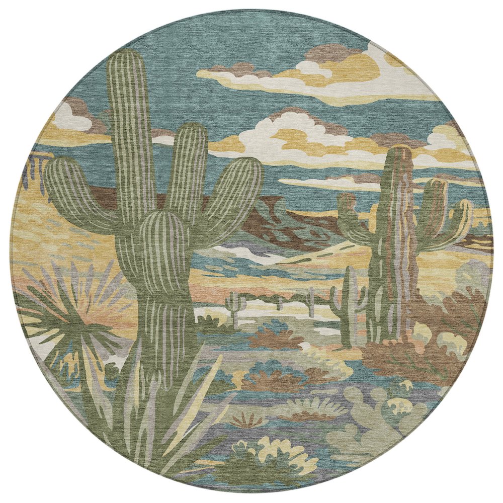 Machine Washable Indoor/Outdoor Chantille ACN2496 Teal 8' x 8' Round Rug. Picture 1