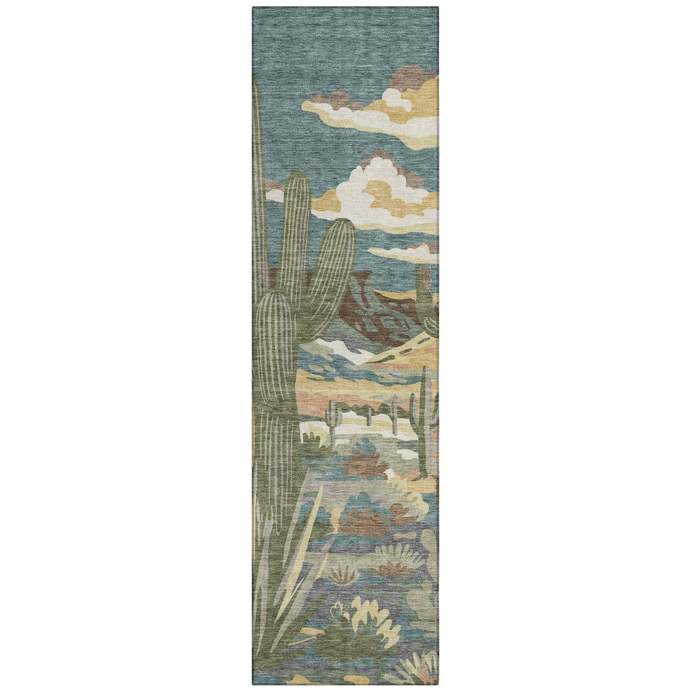 Machine Washable Indoor/Outdoor Chantille ACN2496 Teal 2'3" x 7'6" Runner Rug. Picture 1