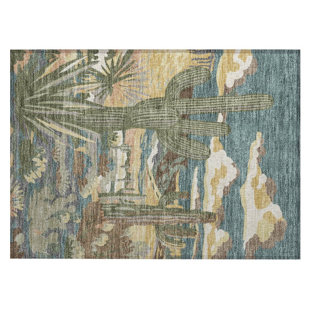 Machine Washable Indoor/Outdoor Chantille ACN2496 Teal 1'8" x 2'6" Rug. Picture 1