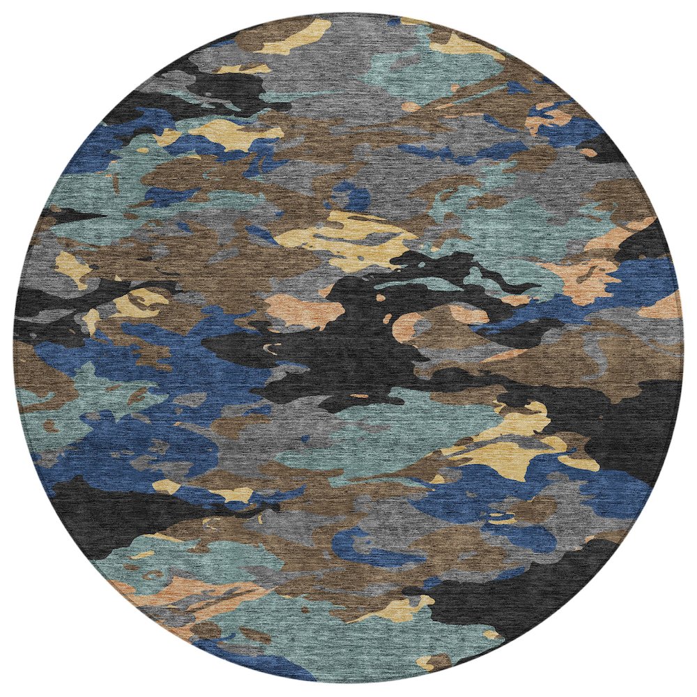 Machine Washable Indoor/Outdoor Chantille ACN2497 Black 8' x 8' Round Rug. Picture 1