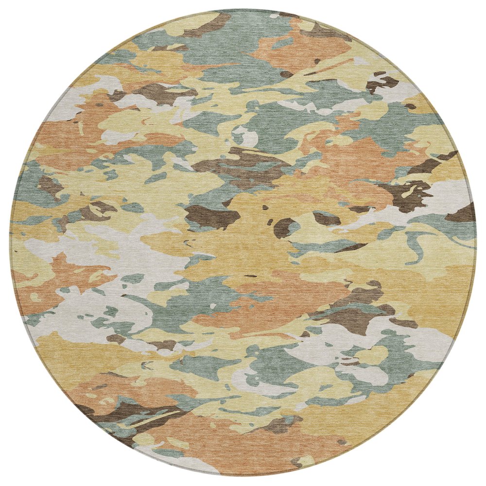 Machine Washable Indoor/Outdoor Chantille ACN2497 Gold 8' x 8' Round Rug. Picture 1