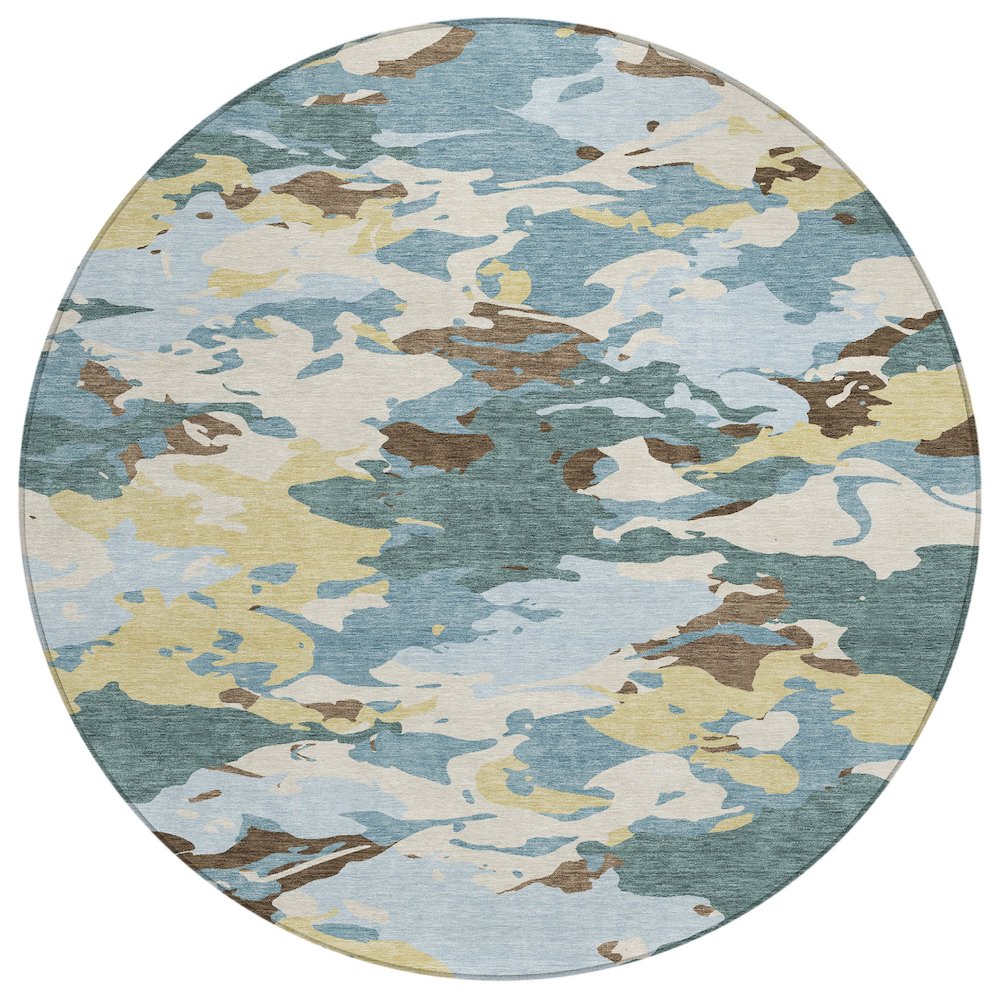Machine Washable Indoor/Outdoor Chantille ACN2497 Teal 8' x 8' Round Rug. Picture 1
