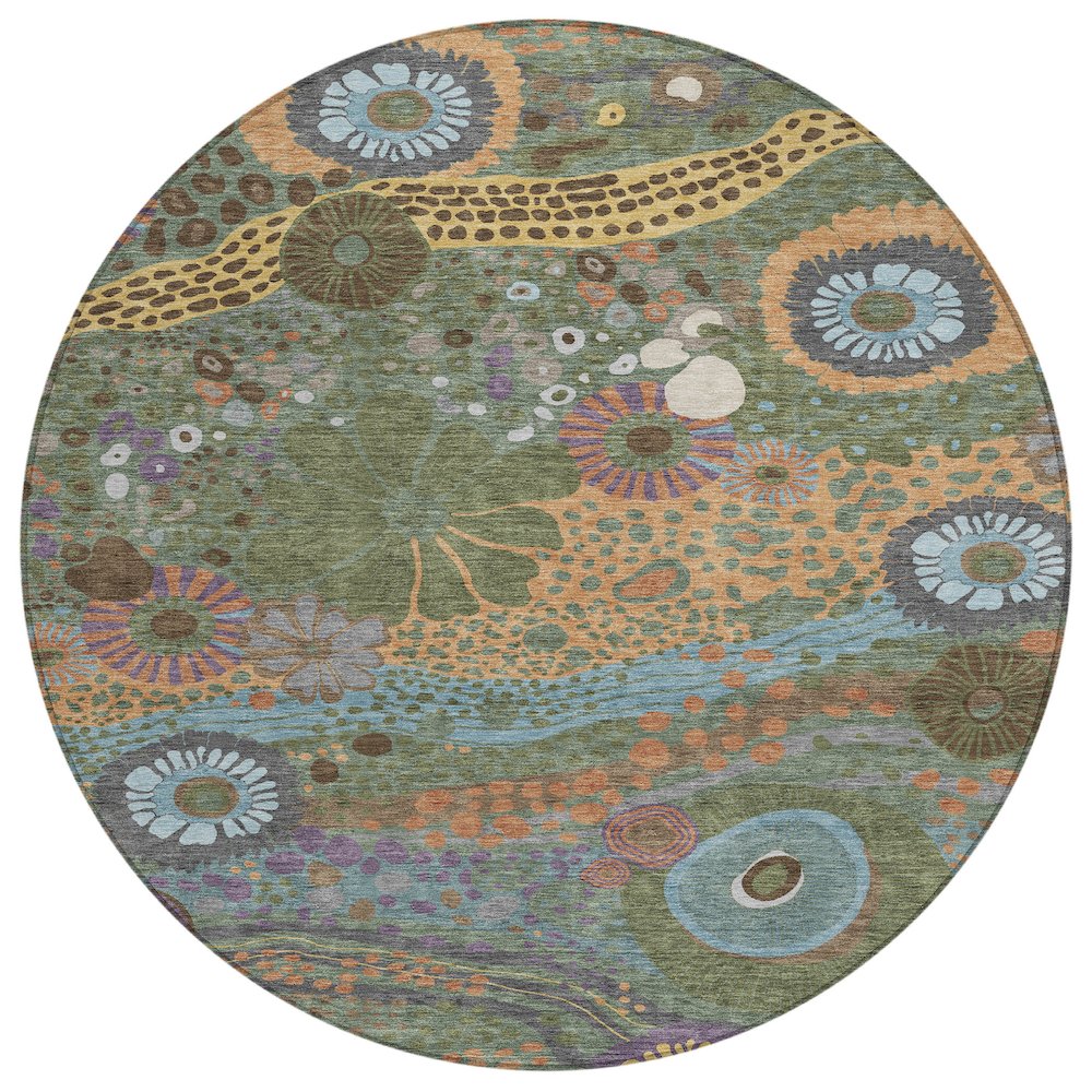 Machine Washable Indoor/Outdoor Chantille ACN2498 Green 8' x 8' Round Rug. Picture 1