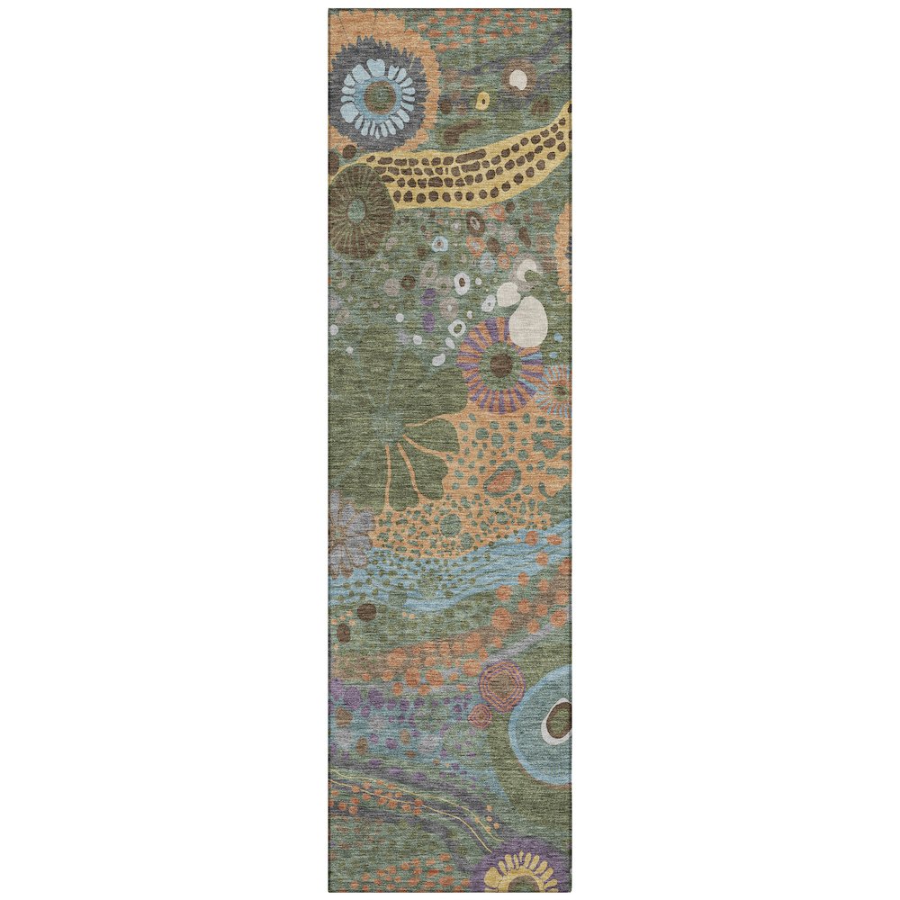 Machine Washable Indoor/Outdoor Chantille ACN2498 Green 2'3" x 7'6" Runner Rug. Picture 1