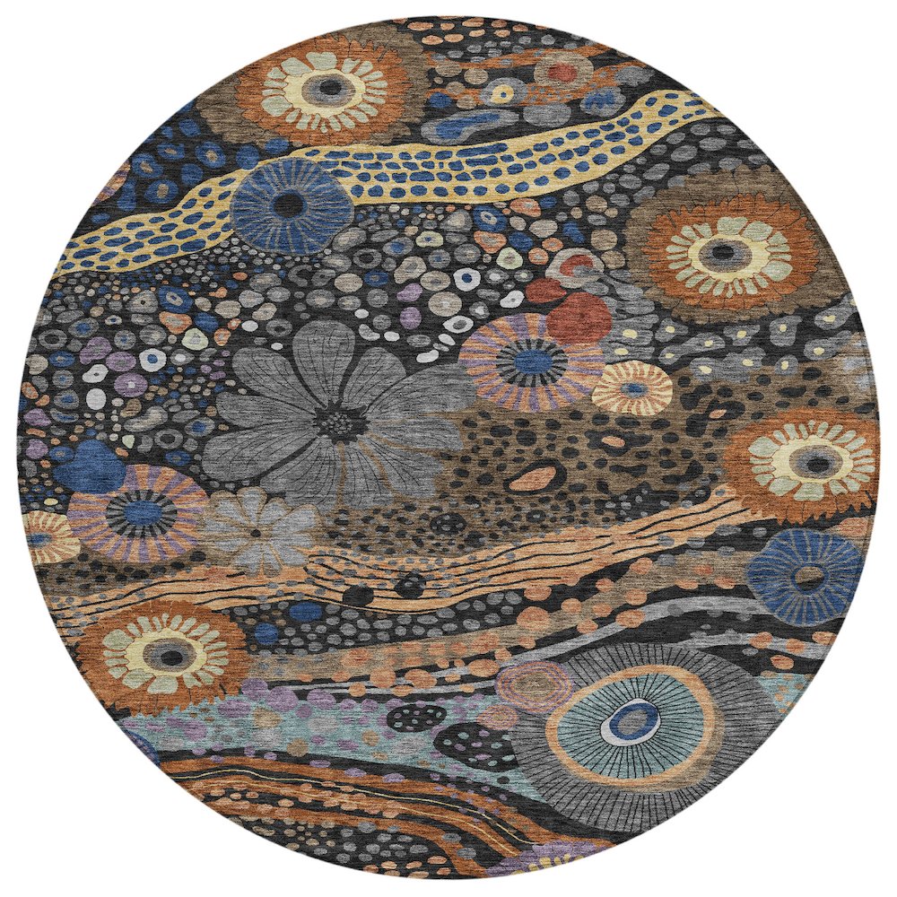 Machine Washable Indoor/Outdoor Chantille ACN2498 Black 8' x 8' Round Rug. Picture 1