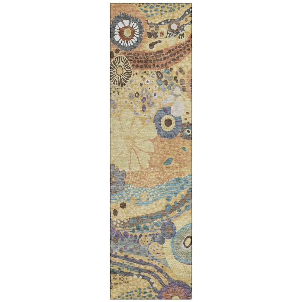 Machine Washable Indoor/Outdoor Chantille ACN2498 Gold 2'3" x 7'6" Runner Rug. Picture 1