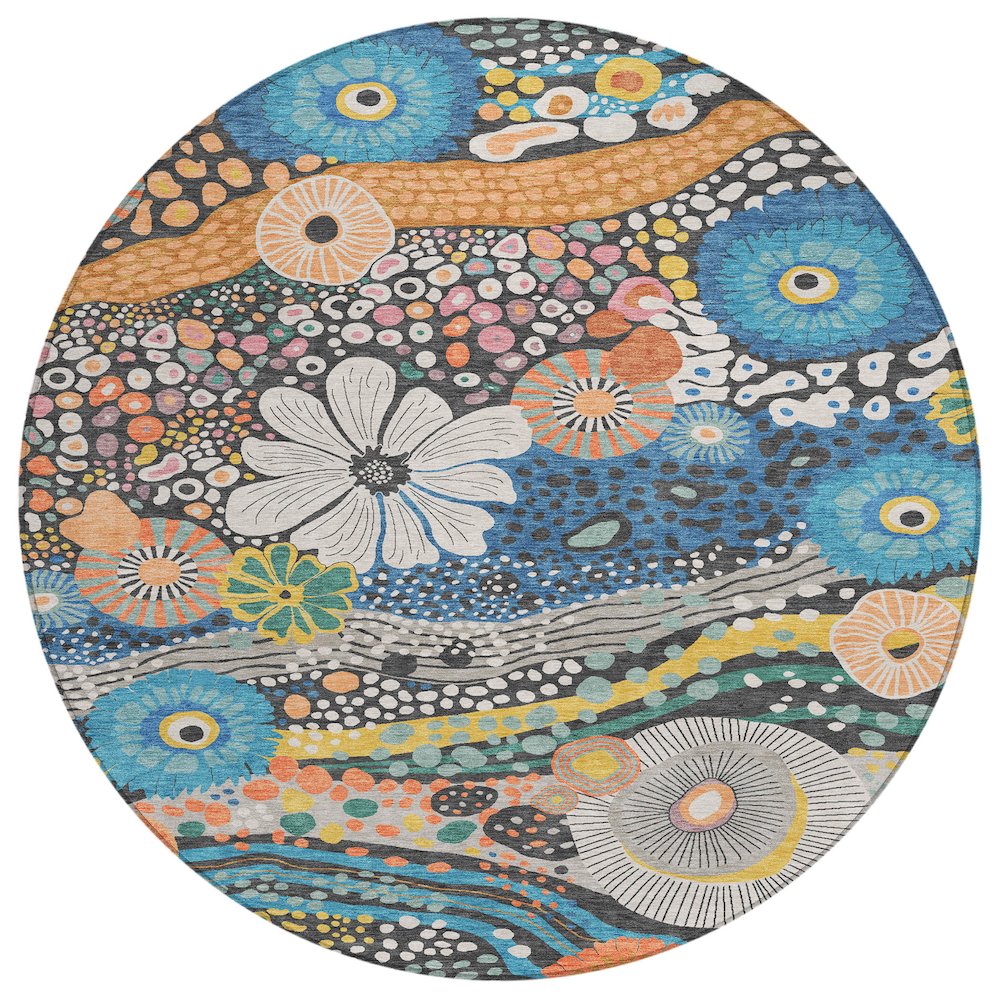 Machine Washable Indoor/Outdoor Chantille ACN2498 Gray 8' x 8' Round Rug. Picture 1