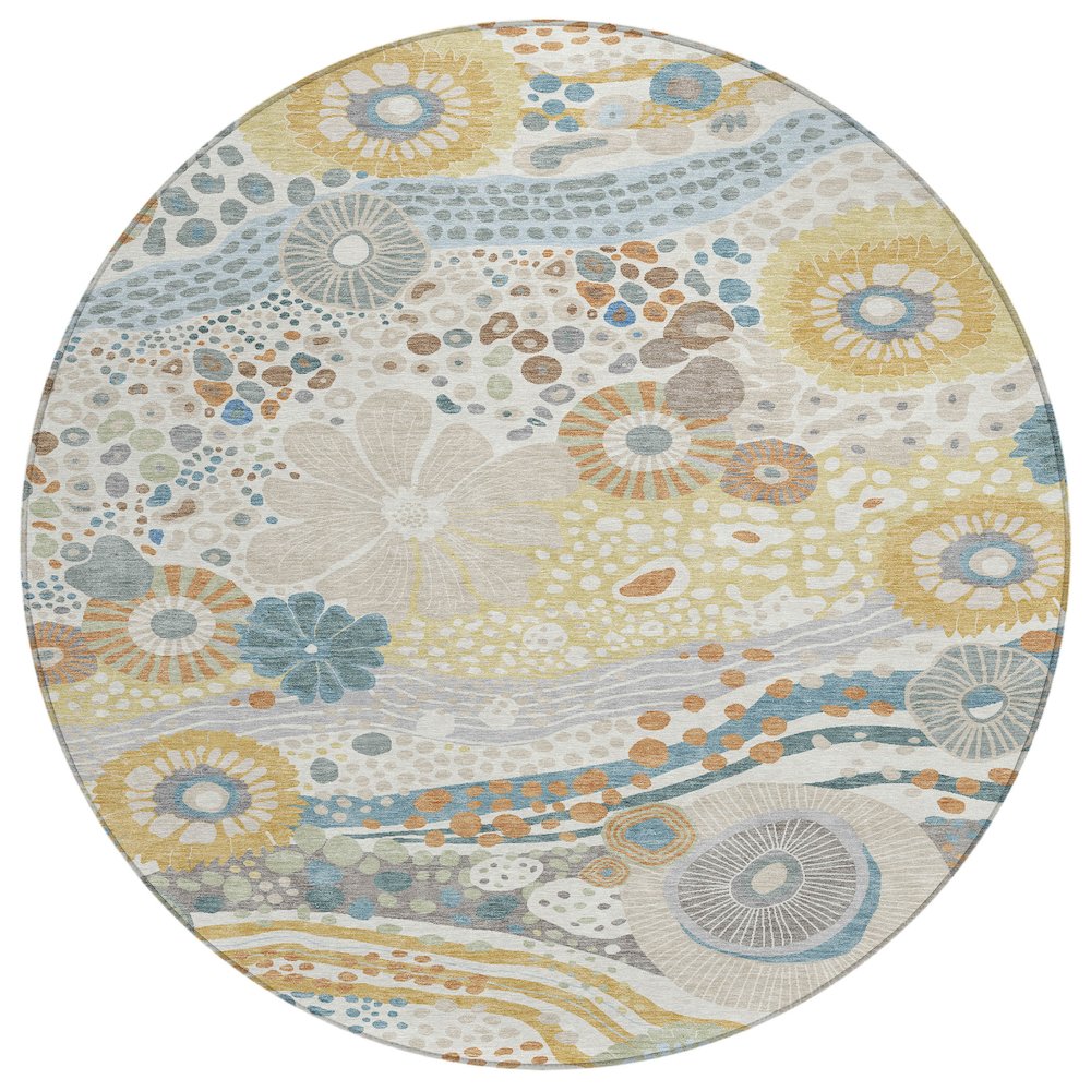 Machine Washable Indoor/Outdoor Chantille ACN2498 Ivory 8' x 8' Round Rug. Picture 1