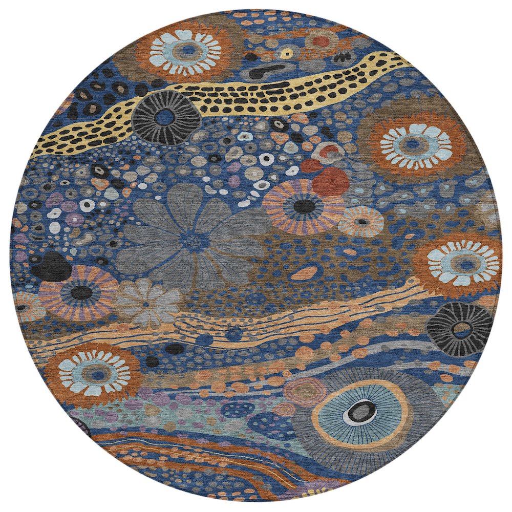 Machine Washable Indoor/Outdoor Chantille ACN2498 Blue 8' x 8' Round Rug. Picture 1