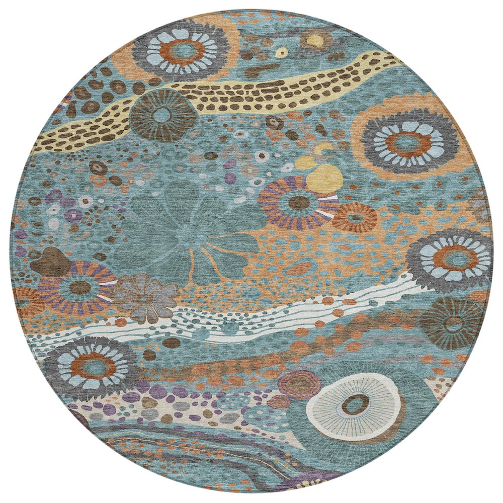 Machine Washable Indoor/Outdoor Chantille ACN2498 Teal 8' x 8' Round Rug. Picture 1