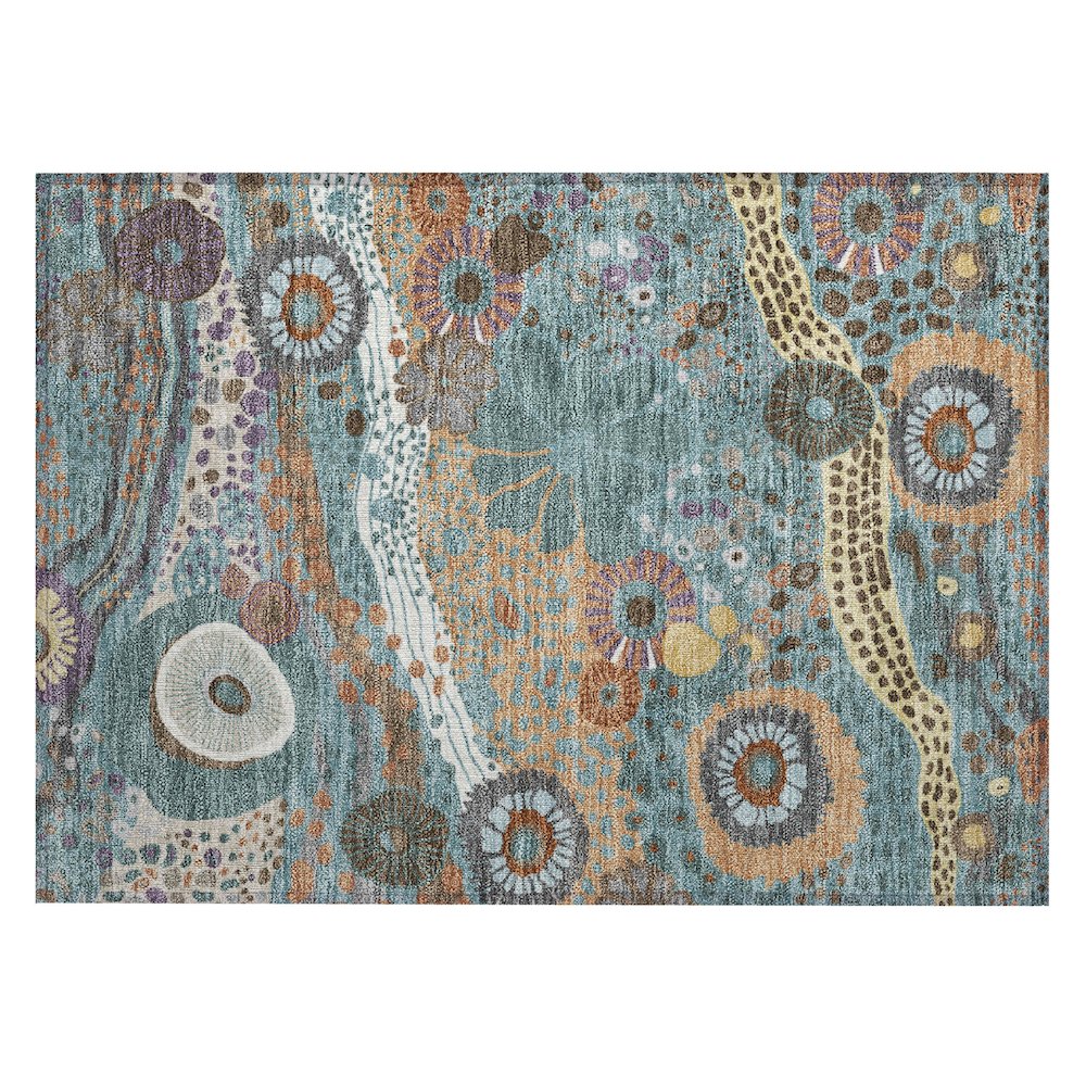 Machine Washable Indoor/Outdoor Chantille ACN2498 Teal 1'8" x 2'6" Rug. Picture 1