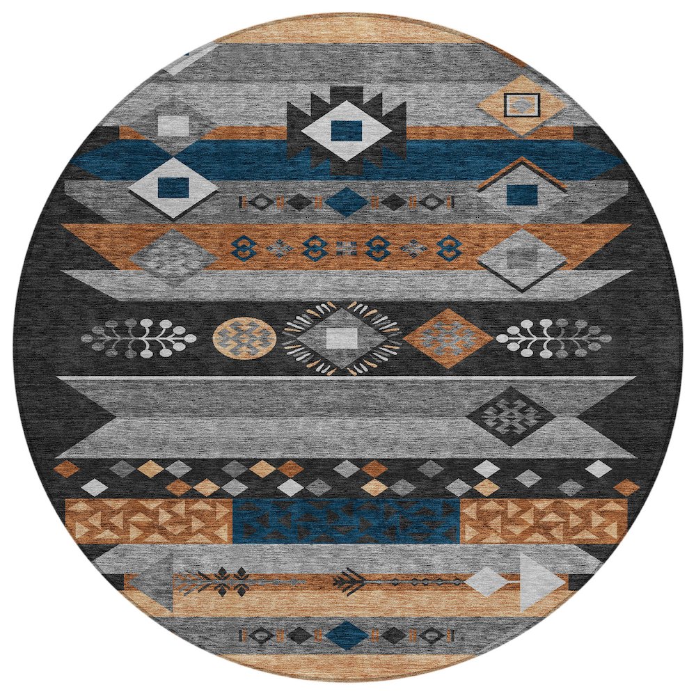 Machine Washable Indoor/Outdoor Chantille ACN2499 Black 8' x 8' Round Rug. Picture 1