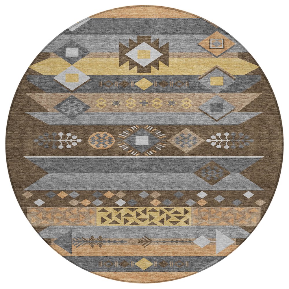Machine Washable Indoor/Outdoor Chantille ACN2499 Brown 8' x 8' Round Rug. Picture 1