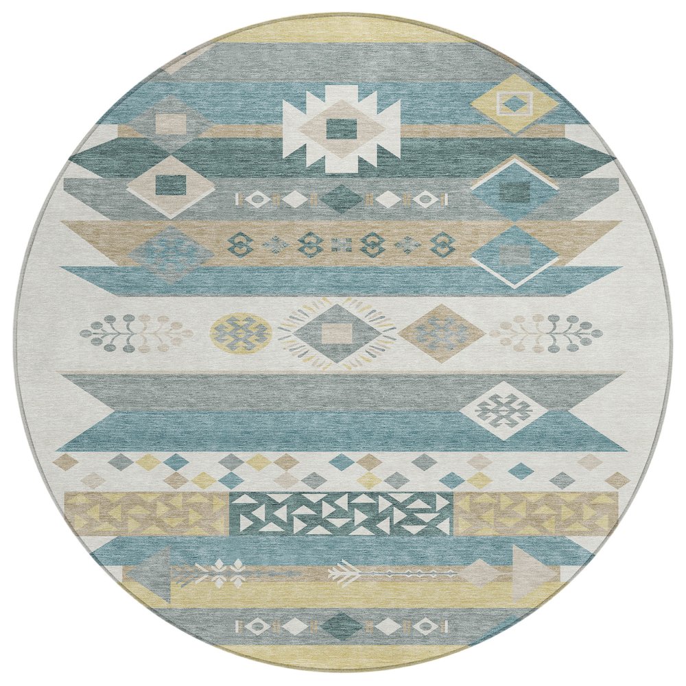 Machine Washable Indoor/Outdoor Chantille ACN2499 Ivory 8' x 8' Round Rug. Picture 1