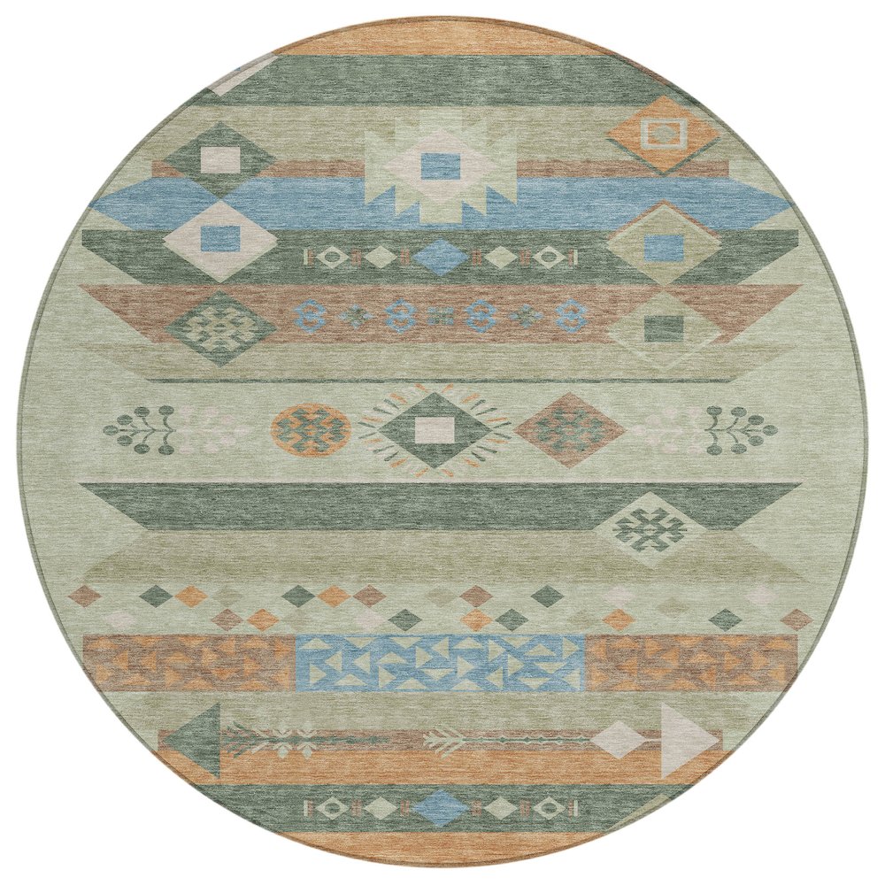 Machine Washable Indoor/Outdoor Chantille ACN2499 Green 8' x 8' Round Rug. Picture 1