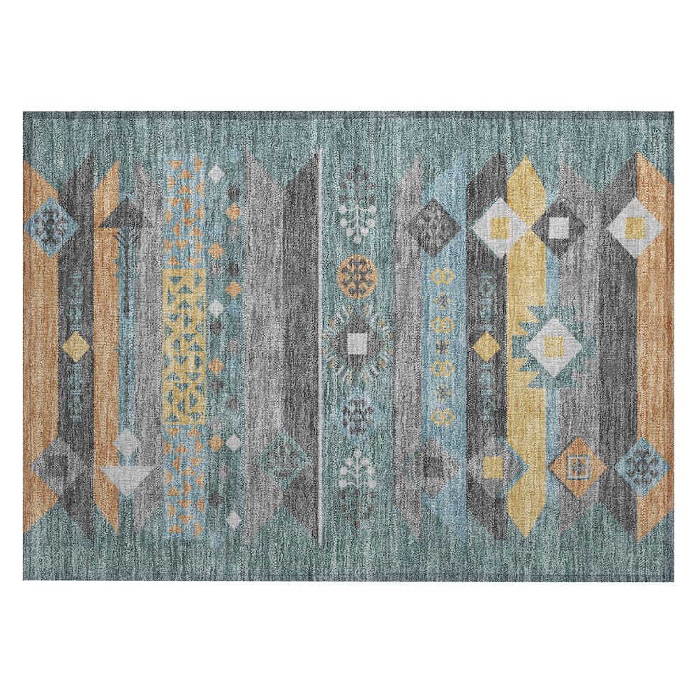 Machine Washable Indoor/Outdoor Chantille ACN2499 Teal 1'8" x 2'6" Rug. Picture 1