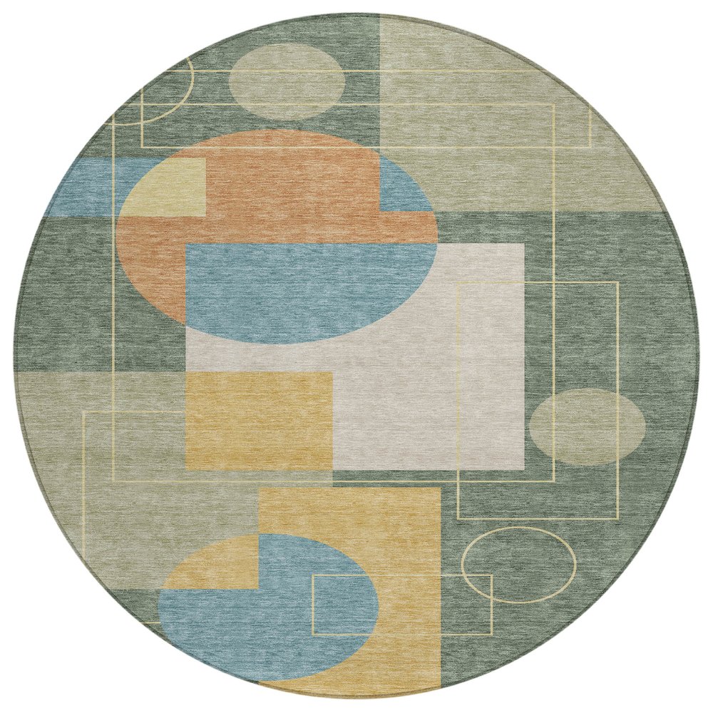 Machine Washable Indoor/Outdoor Chantille ACN2500 Green 8' x 8' Round Rug. Picture 1