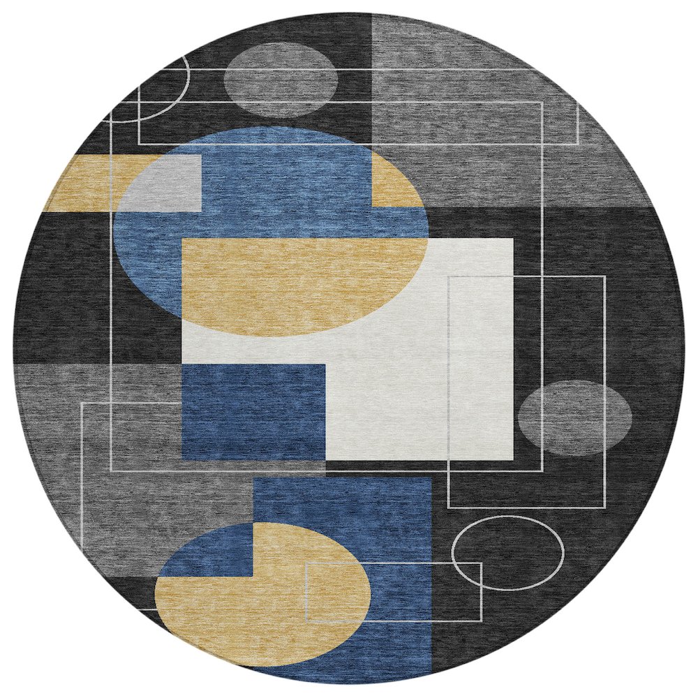 Machine Washable Indoor/Outdoor Chantille ACN2500 Black 8' x 8' Round Rug. Picture 1