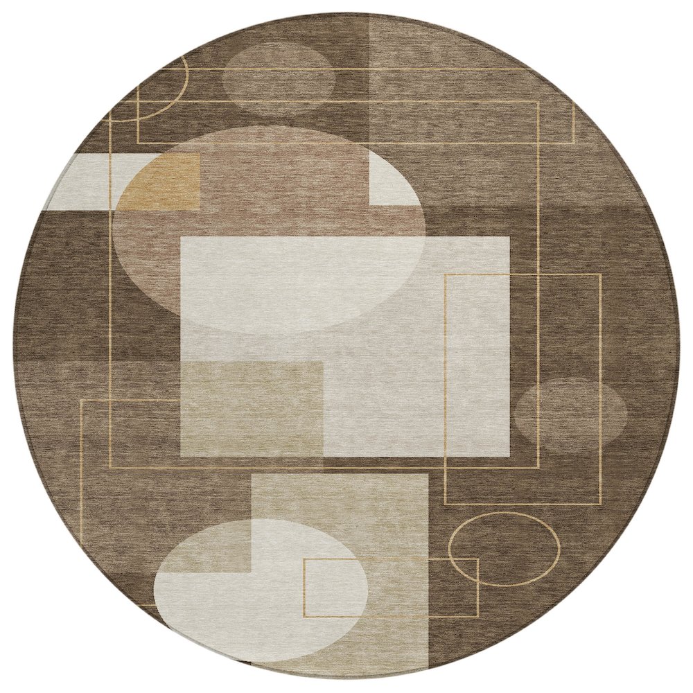 Machine Washable Indoor/Outdoor Chantille ACN2500 Brown 8' x 8' Round Rug. Picture 1