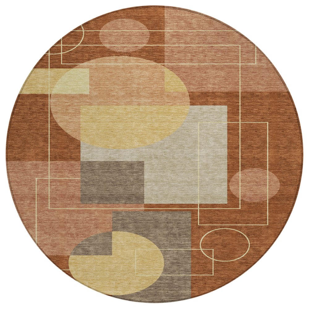 Machine Washable Indoor/Outdoor Chantille ACN2500 Orange 8' x 8' Round Rug. Picture 1