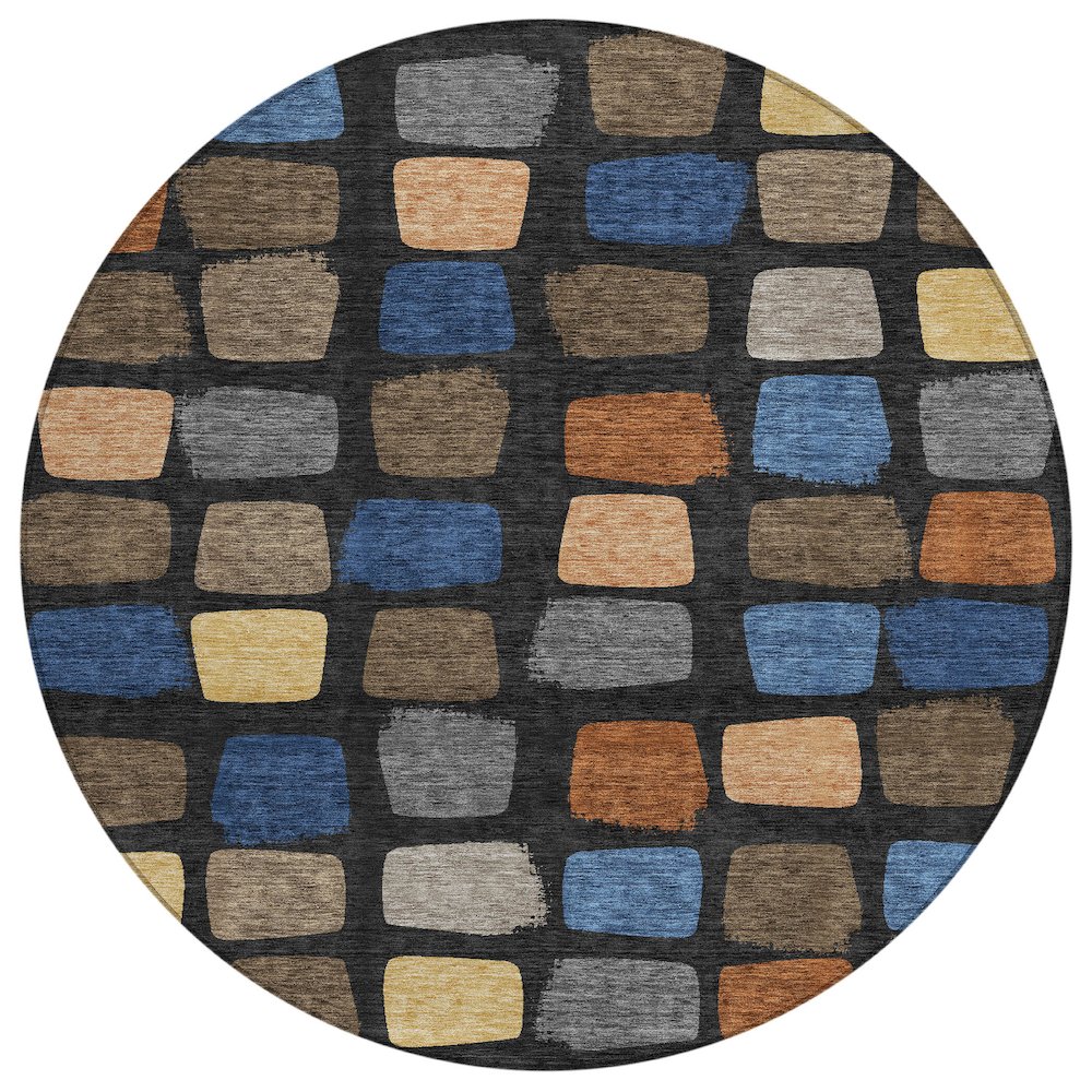 Machine Washable Indoor/Outdoor Chantille ACN2501 Black 8' x 8' Round Rug. Picture 1