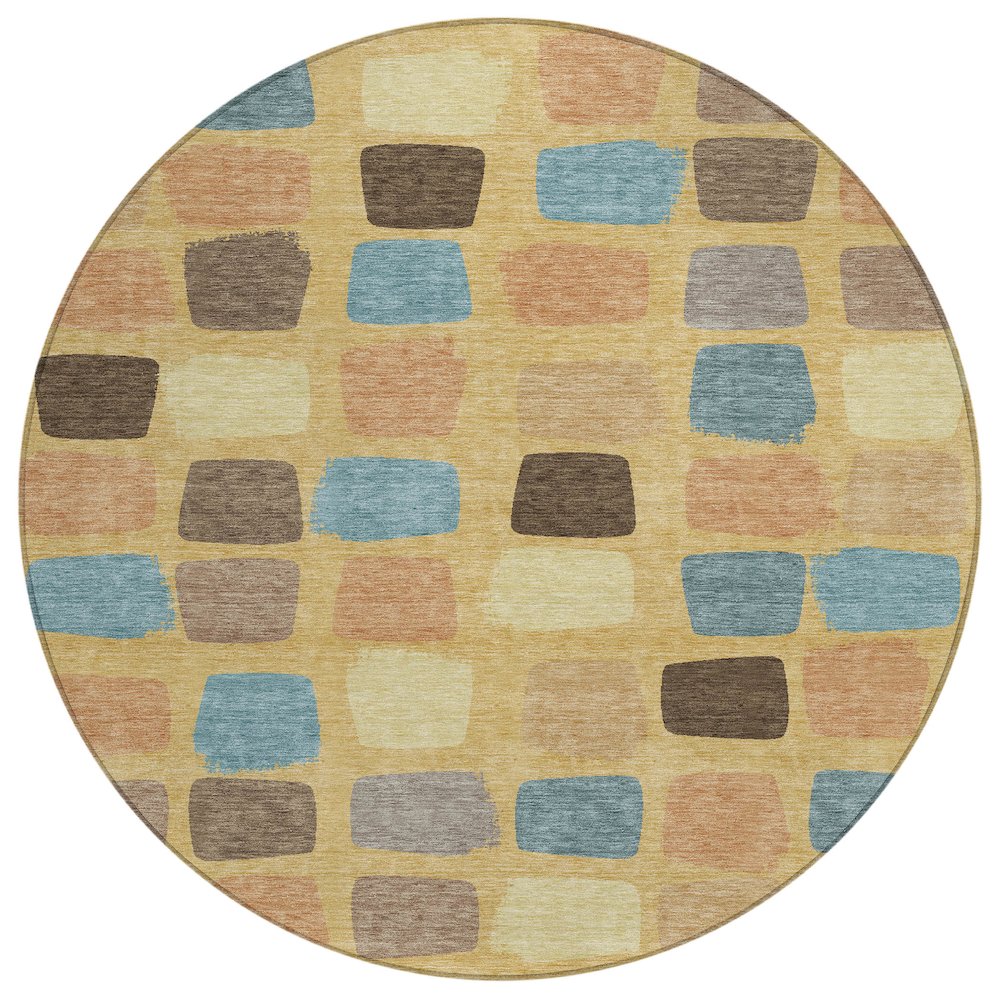 Machine Washable Indoor/Outdoor Chantille ACN2501 Gold 8' x 8' Round Rug. Picture 1
