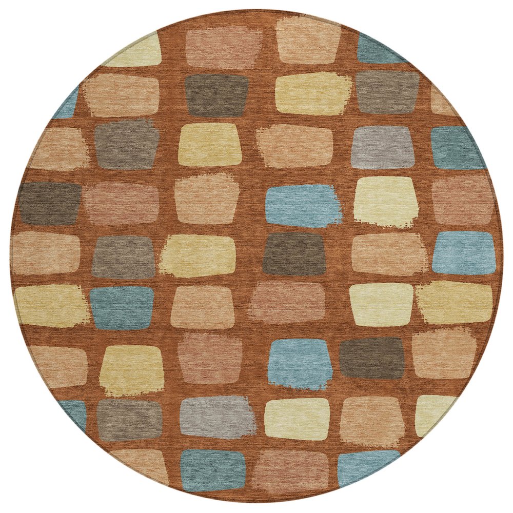 Machine Washable Indoor/Outdoor Chantille ACN2501 Orange 8' x 8' Round Rug. Picture 1