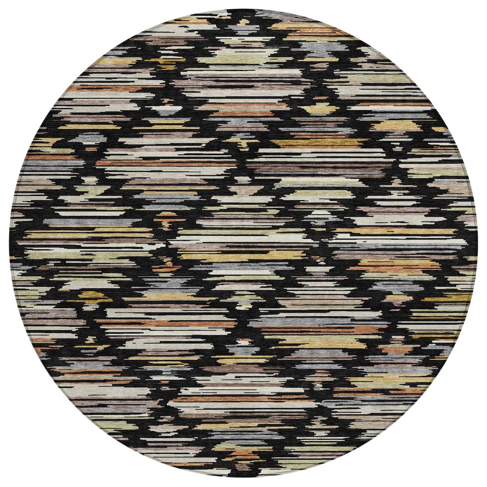 Machine Washable Indoor/Outdoor Chantille ACN2502 Black 8' x 8' Round Rug. Picture 1
