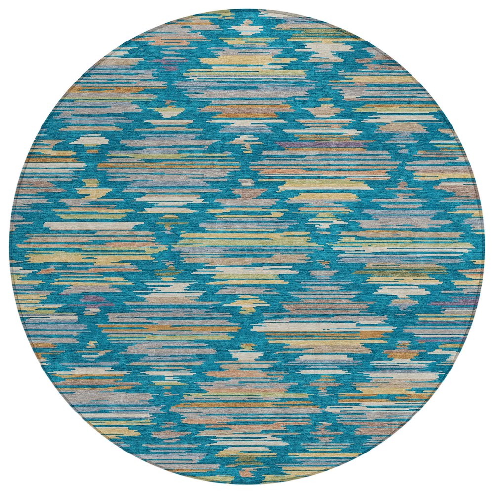 Machine Washable Indoor/Outdoor Chantille ACN2502 Teal 8' x 8' Round Rug. Picture 1