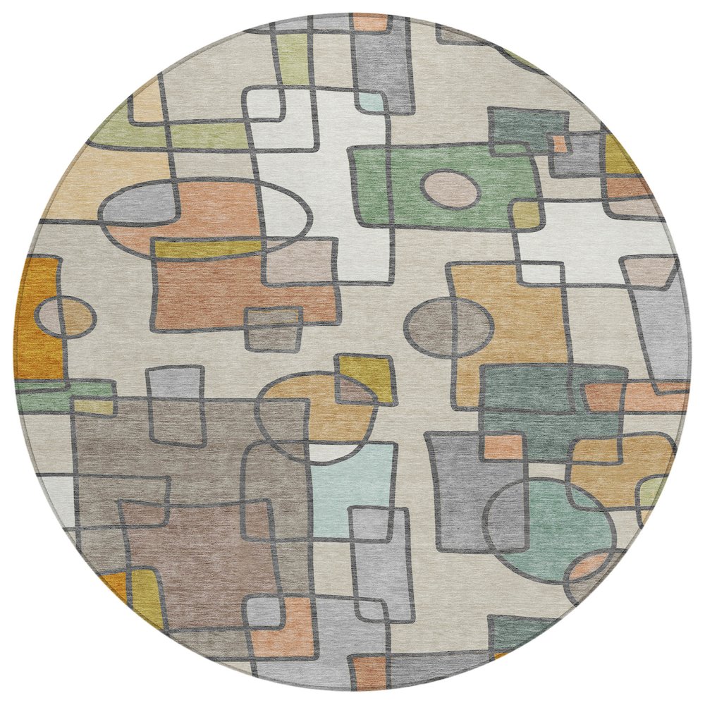 Machine Washable Indoor/Outdoor Chantille ACN2503 Brown 8' x 8' Round Rug. Picture 1
