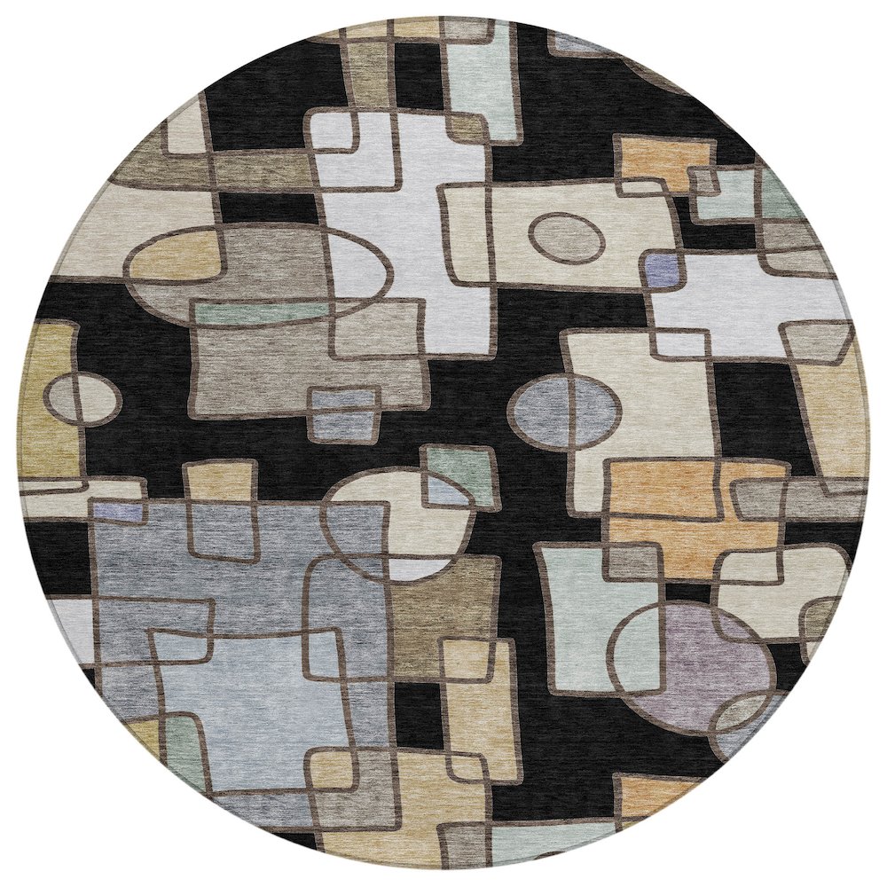 Machine Washable Indoor/Outdoor Chantille ACN2503 Black 8' x 8' Round Rug. Picture 1