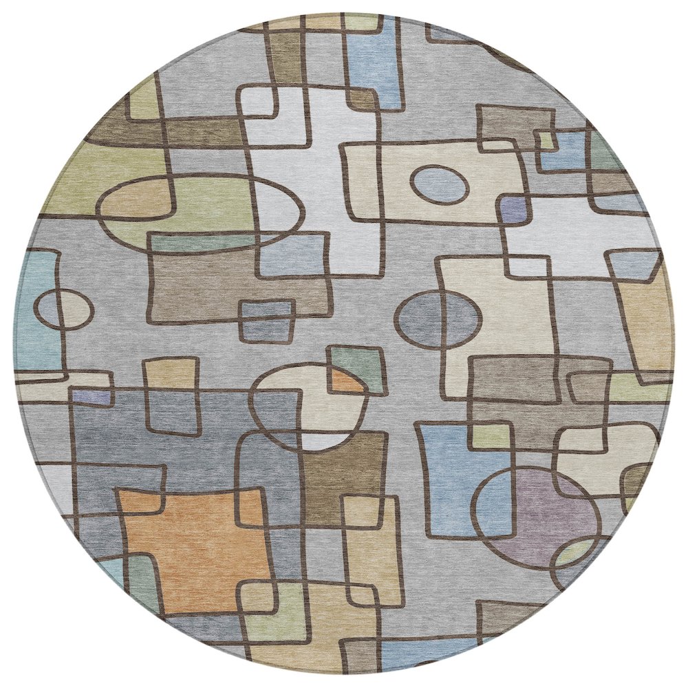 Machine Washable Indoor/Outdoor Chantille ACN2503 Gray 8' x 8' Round Rug. Picture 1