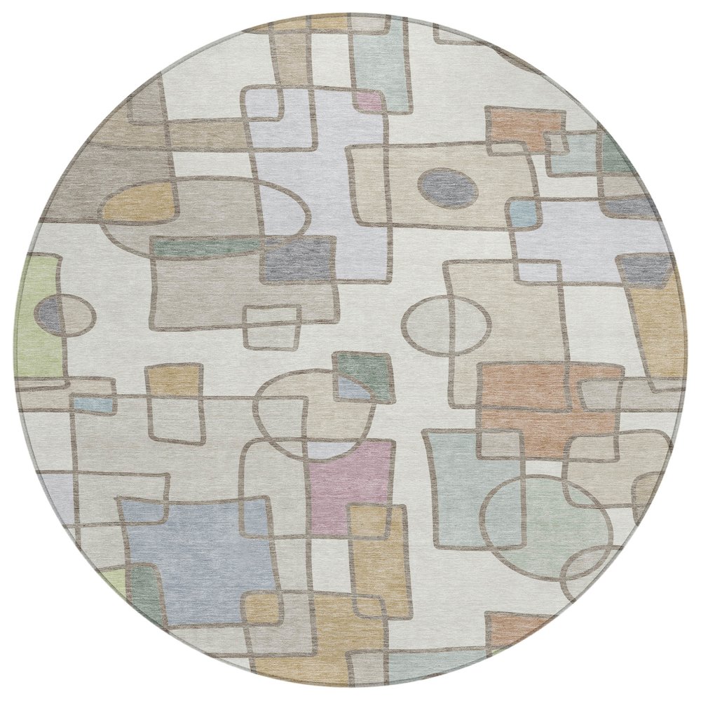 Machine Washable Indoor/Outdoor Chantille ACN2503 Ivory 8' x 8' Round Rug. Picture 1
