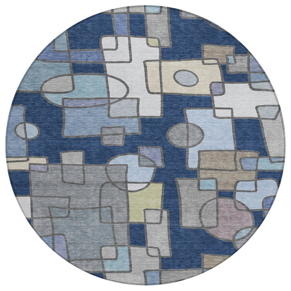 Machine Washable Indoor/Outdoor Chantille ACN2503 Blue 8' x 8' Round Rug. Picture 1