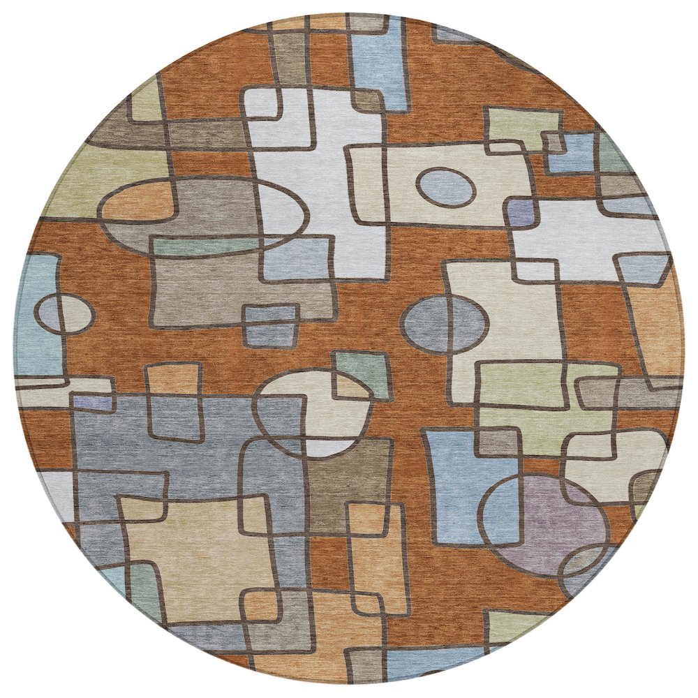 Machine Washable Indoor/Outdoor Chantille ACN2503 Orange 8' x 8' Round Rug. Picture 1
