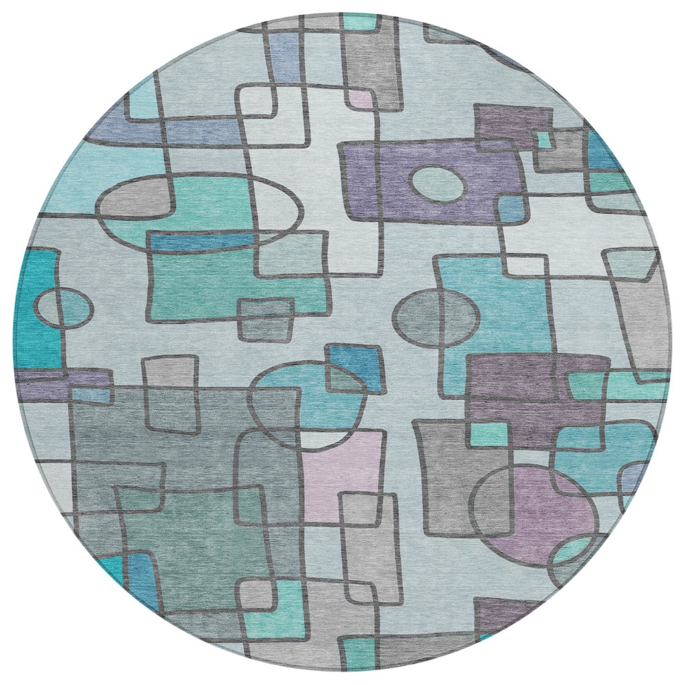 Machine Washable Indoor/Outdoor Chantille ACN2503 Teal 8' x 8' Round Rug. Picture 1